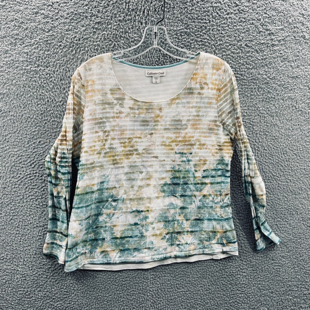 Womens Cottagecore Top Large Green Watercolor Floral Ribbed Botanical Print
